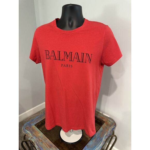 Red Balmain Logo T Shirt - Picture 1 of 9